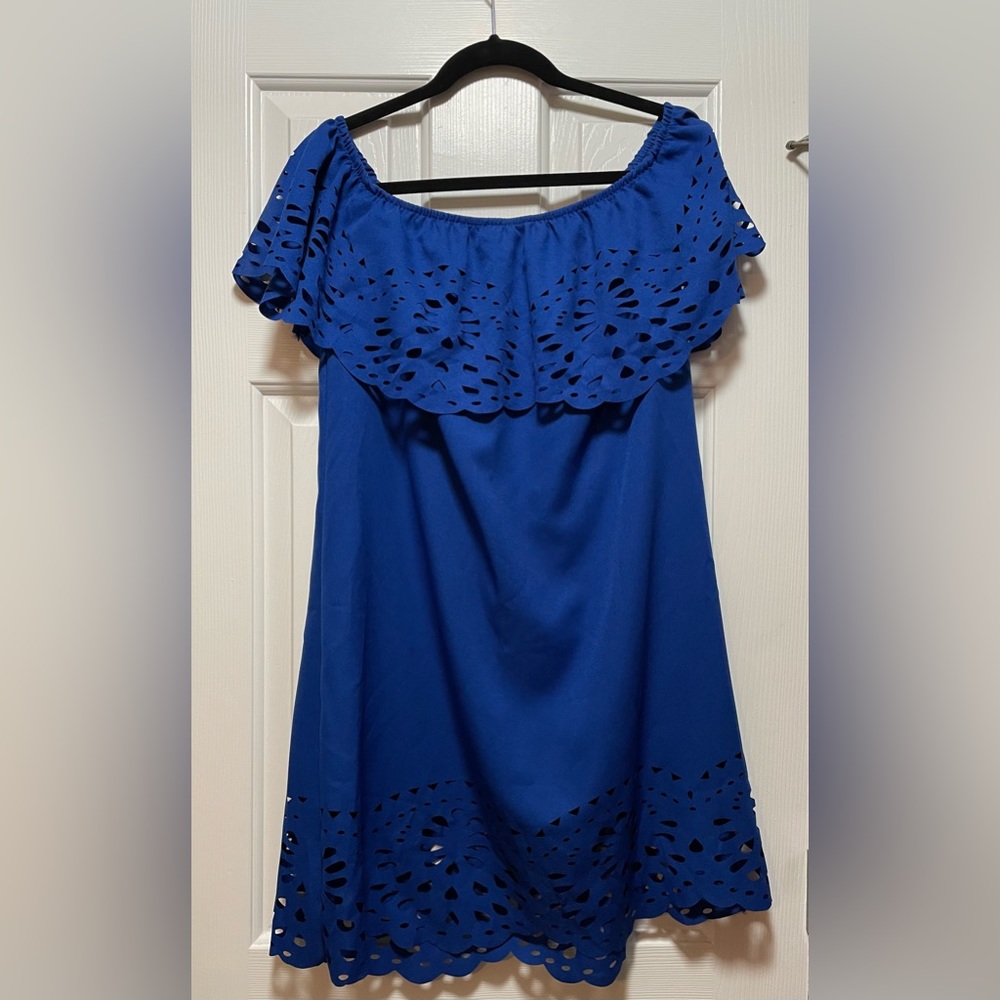 Blue off shoulder mini dress